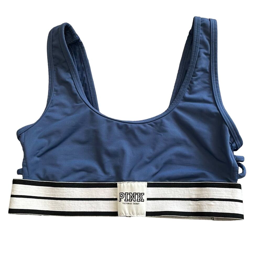 PINK Blue Unlined Sports Bra XS Wireless Cut Out Activewear Victoria's Secret